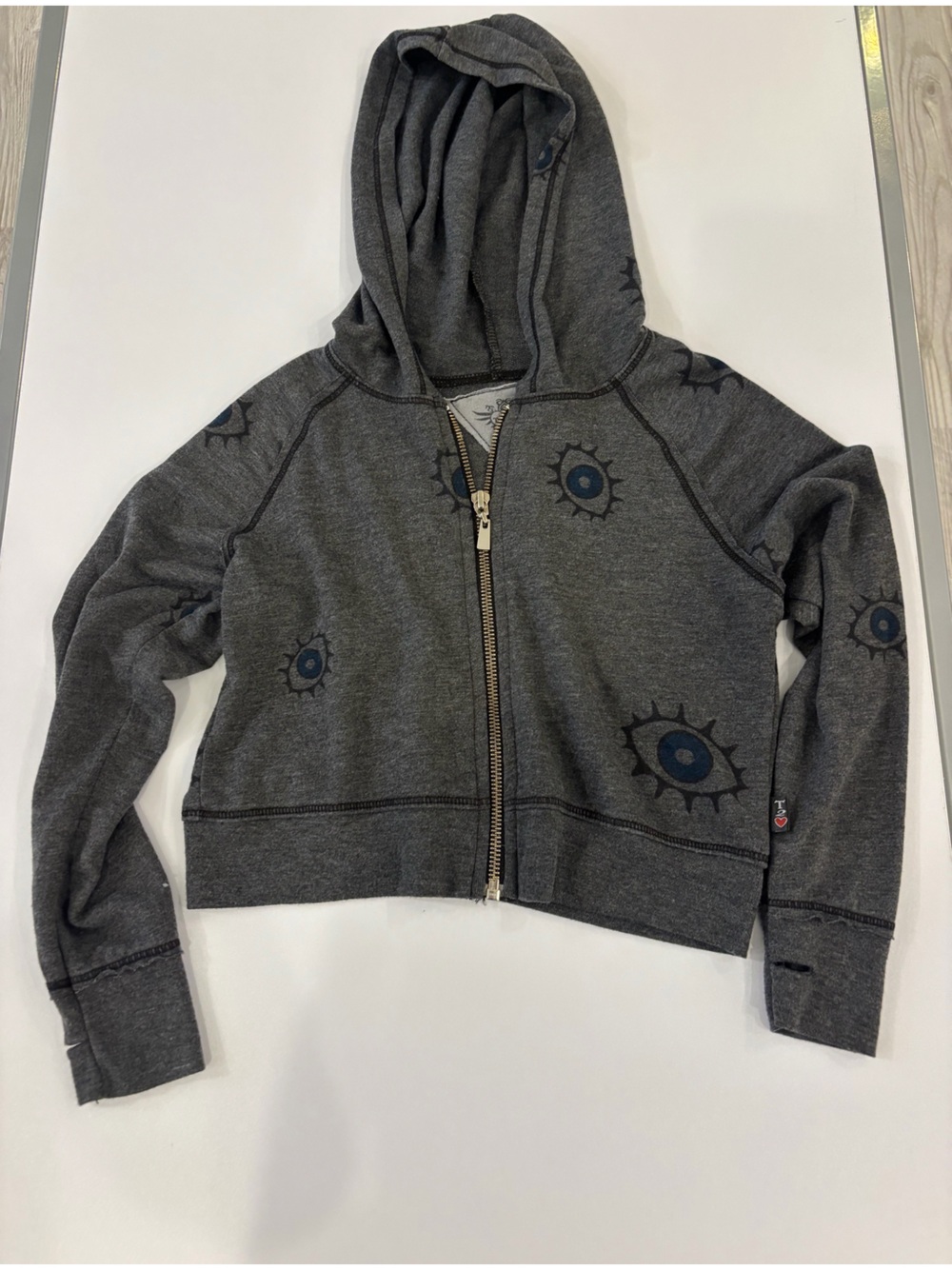 T2 love Kids Grey Zip Hoodie with Eye Print